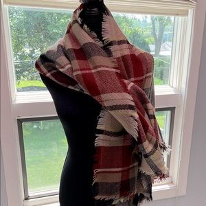 Lulu's Plaid Scarf in Red, Black, and Cream